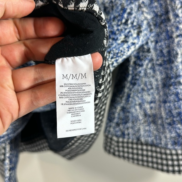 Cabi Woman's 21 Club Jacket and Skirt Set Hounds Tooth Black White Blue - Picture 8 of 14